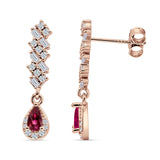 Dangle Drop Pear Stud Earrings Ruby CZ 925 Sterling Silver