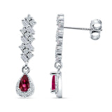 Dangle Drop Pear Stud Earrings Ruby CZ 925 Sterling Silver