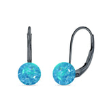 Round 6mm Lab Created Opal Leverback Earrings 925 Sterling Silver