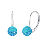 Round 6mm Lab Created Opal Leverback Earrings 925 Sterling Silver