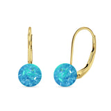 Round 6mm Lab Created Opal Leverback Earrings 925 Sterling Silver
