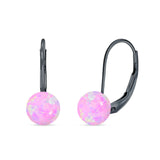 Round 8mm Lab Created Pink Opal Leverback Earrings 925 Sterling Silver