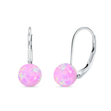 Round 8mm Lab Created Pink Opal Leverback Earrings 925 Sterling Silver