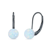 Round 6mm Lab Created Opal Leverback Earrings 925 Sterling Silver