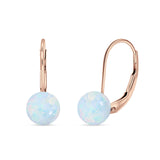 Round 6mm Lab Created Opal Leverback Earrings 925 Sterling Silver
