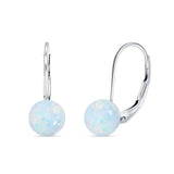 Round 8mm Lab Created Opal Leverback Earrings 925 Sterling Silver