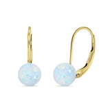 Round 6mm Lab Created Opal Leverback Earrings 925 Sterling Silver