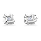 Minimalist 10mm Love Knot Stud Earrings Cubic Zirconia 925 Sterling Silver