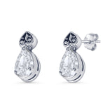 Drop Dangle 17mm Pear Teardrop Cubic Zirconia Stud Earrings 925 Sterling Silver
