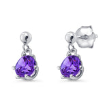 Drop Dangle Charm Stud Earrings Round Amethyst CZ 925 Sterling Silver