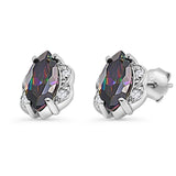 Minimalist 10mm Marquise Rainbow Topaz & CZ Stud Earrings 925 Sterling Silver