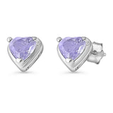 Minimalist 7mm Heart Stud Earrings Lavender CZ 925 Sterling Silver