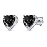 Minimalist 7mm Heart Stud Earrings Black CZ 925 Sterling Silver