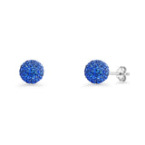 Minimalist 8mm Full Ball Stud Earrings Blue Sapphire CZ 925 Sterling Silver