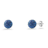 Minimalist 8mm Full Ball Stud Earrings Dark Sapphire CZ 925 Sterling Silver