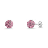 Minimalist 6mm Full Ball Stud Earrings Pink CZ 925 Sterling Silver