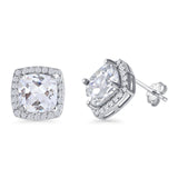 Minimalist 11mm Cushion Cut Cubic Zirconia Halo Stud Earrings 925 Sterling Silver