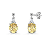 Minimalist 21mm Oval Canary & CZ Dangle Stud Earrings 925 Sterling Silver