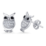 Minimalist 11mm Owl Stud Earrings Cubic Zirconia 925 Sterling Silver