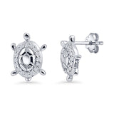 Minimalist 12mm Turtle Stud Earrings Cubic Zirconia 925 Sterling Silver