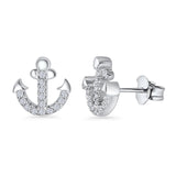 Anchor Stud Earrings Cluster Cubic Zirconia 925 Sterling Silver