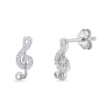 Minimalist 13mm Music Note Stud Earrings Cubic Zirconia 925 Sterling Silver