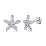 Minimalist 9mm Starfish Stud Earring Cluster Cubic Zirconia 925 Sterling Silver