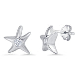 Minimalist 9mm Starfish Stud Earring Solitaire Cubic Zirconia 925 Sterling Silver