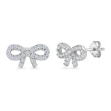 Minimalist 6mm Ribbon Knot Stud Earrings Cubic Zirconia 925 Sterling Silver