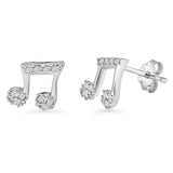 Minimalist 7mm Music Note Stud Earrings Cubic Zirconia 925 Sterling Silver