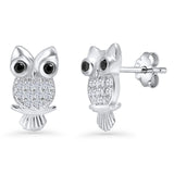 Owl Stud Earrings 11mm Cluster Cubic Zirconia 925 Sterling Silver