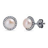 Round Pearl Stud Earrings