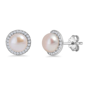 Round Pearl Stud Earrings