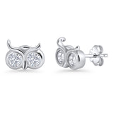 Minimalist 8mm Owl Eye Stud Earrings Cubic Zirconia 925 Sterling Silver