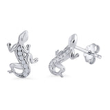 Vintage Style 14mm Lizard Stud Earrings Cubic Zirconia 925 Sterling Silver