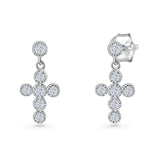 Vintage Style 12mm Dangling Cross Earrings Cubic Zirconia 925 Sterling Silver