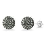 Minimalist 10mm Full Ball Stud Earrings Dark Gray Crystal 925 Sterling Silver
