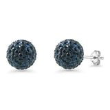 Minimalist 10mm Full Ball Stud Earrings Royal Blue Crystal 925 Sterling Silver