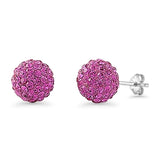 Minimalist 10mm Full Ball Stud Earrings Rose Pink Crystal 925 Sterling Silver