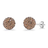 Minimalist 10mm Full Ball Stud Earrings Smokey Topaz Crystal 925 Sterling Silver