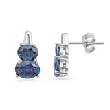 Minimalist 13mm Oval Stud Earrings Stackable Rainbow Topaz CZ 925 Sterling Silver