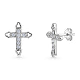 Vintage Style 11mm Filigree Cross Stud Earrings Cubic Zirconia 925 Sterling Silver