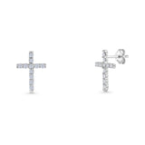 Vintage Style 10mm Cross Stud Earrings Cubic Zirconia 925 Sterling Silver