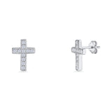 Minimalist 10mm Cross Stud Earrings Cluster Cubic Zirconia 925 Sterling Silver