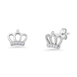 Princess Crown 8mm Stud Earrings Cubic Zirconia 925 Sterling Silver