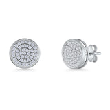 Minimalist 12mm Round Stud Earrings Cluster Cubic Zirconia 925 Sterling Silver