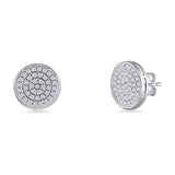 Minimalist 15mm Round Stud Earrings Cluster Cubic Zirconia 925 Sterling Silver