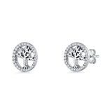 Minimalist 13mm Tree Of Life Stud Earrings Cubic Zirconia 925 Sterling Silver