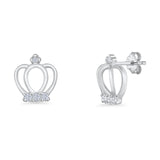 Minimalist 10mm Princess Crown Stud Earrings Cubic Zirconia 925 Sterling Silver