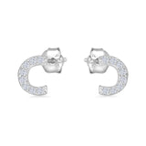 Minimalist 7mm Half Circle Stud Earrings Cubic Zirconia 925 Sterling Silver